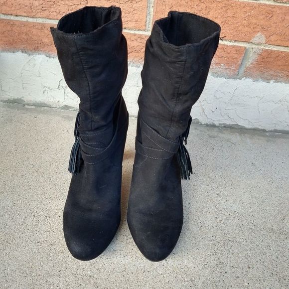 Express Women's Faux Suede Fringe Heel Booties Size 9 - Picture 6 of 12